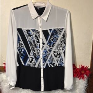 Black and White Geometric Pattern Blouse